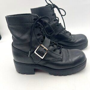 Double H Y2K Vintage Black Leather Chunky Lace-up Combat Biker Boots Size 7.5